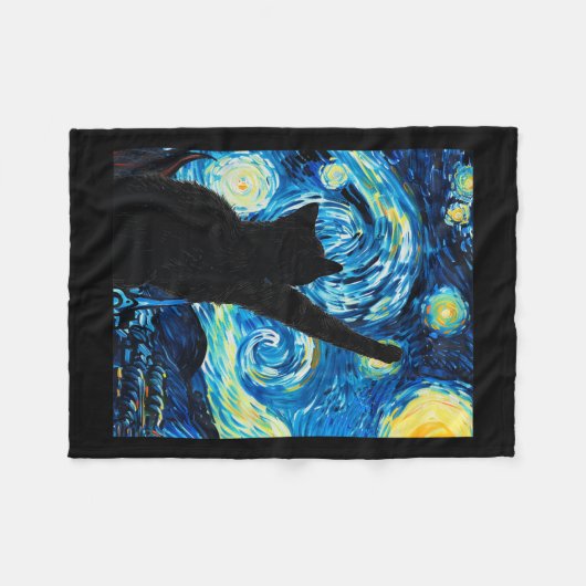 Van Gogh Starry Night Cat Lover Kitten Fleecedecke (Vorderseite (Horizontal))