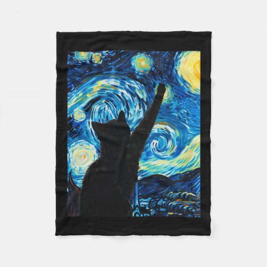 Van Gogh Starry Night Cat Lover Kitten Fleecedecke (Vorderseite)