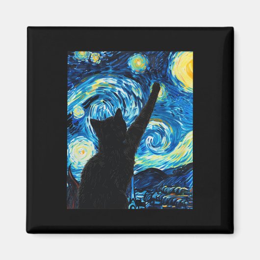 Van Gogh Starry Night Cat Lover Kitten Magnet (Vorne)