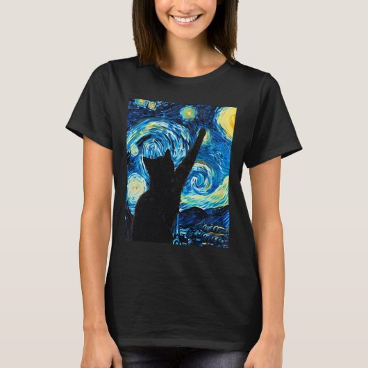 Van Gogh Starry Night Cat Lover Kitten T-Shirt (Vorderseite)
