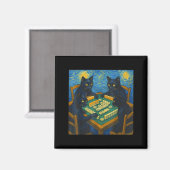 Van gogh starry night cat playing mahjong chinese magnet (Vorderseite/Rückseite)