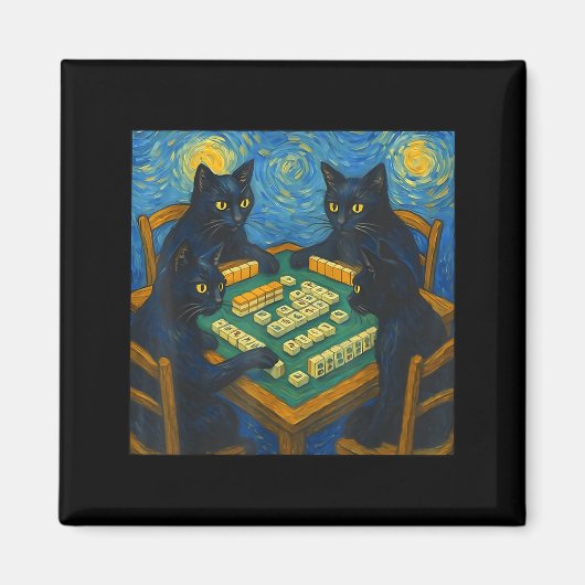 Van gogh starry night cat playing mahjong chinese magnet (Vorne)