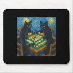 Van gogh starry night cat playing mahjong chinese mousepad<br><div class="desc">Van gogh starry night cat playing mahjong chinese tile game</div>