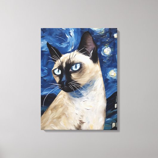 Van Gogh Starry Night Cat Siamese Dream Leinwanddruck (Vorderseite)