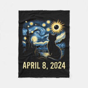Van Gogh Starry Night Cat Total Solar Eclipse Apri Fleecedecke