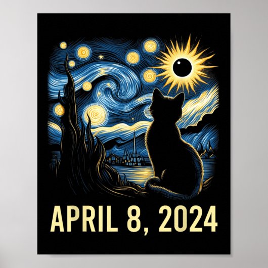 Van Gogh Starry Night Cat Total Solar Eclipse Apri Poster (Vorne)
