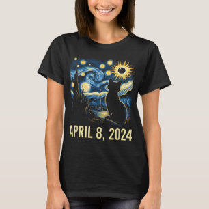 Van Gogh Starry Night Cat Total Solar Eclipse Apri T-Shirt