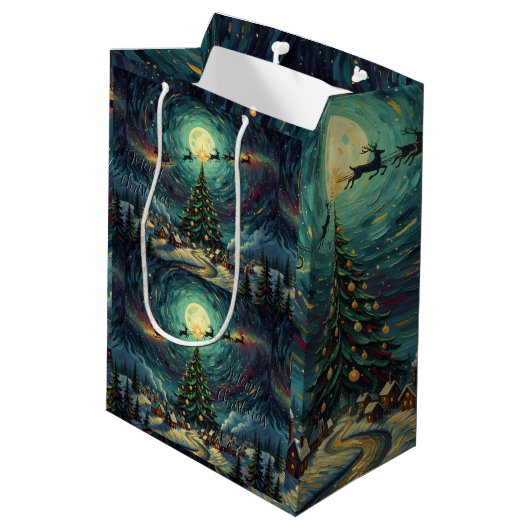 Van Gogh 'Starry Night' Christmas Gift Bag  Mittlere Geschenktüte (Rückseite Schrägansicht)