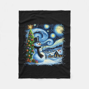 Van Gogh Starry Night Christmas Snowman Snowy Nigh Fleecedecke