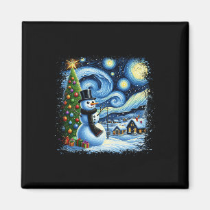 Van Gogh Starry Night Christmas Snowman Snowy Nigh Magnet