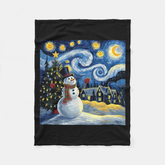 Van Gogh Starry Night Christmas Snowman Winter Sno Fleecedecke (Vorderseite)