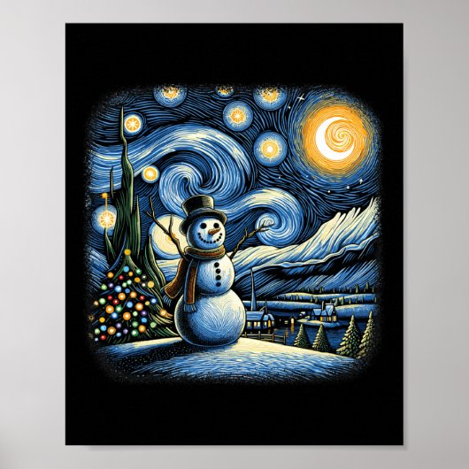 Van Gogh Starry Night Christmas Snowman Winter Sno Poster (Vorne)