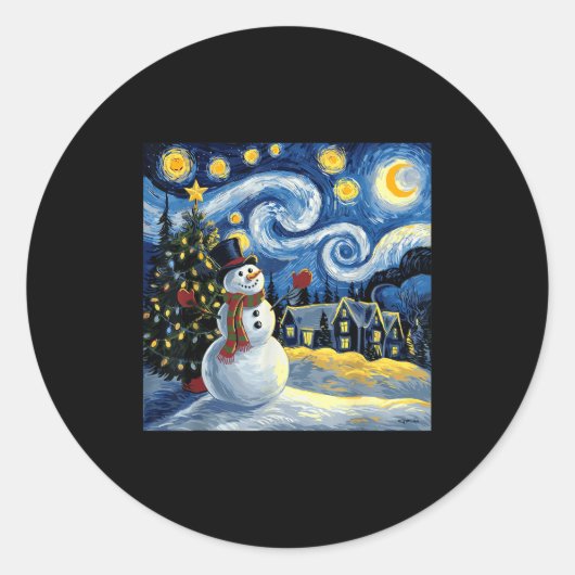 Van Gogh Starry Night Christmas Snowman Winter Sno Runder Aufkleber (Vorderseite)