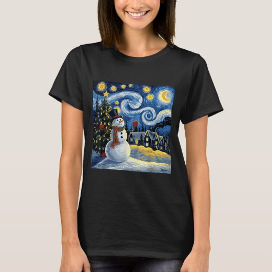Van Gogh Starry Night Christmas Snowman Winter Sno T-Shirt (Vorderseite)