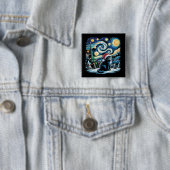 Van Gogh Starry Night Festivals Black Cat Button (Beispiel)