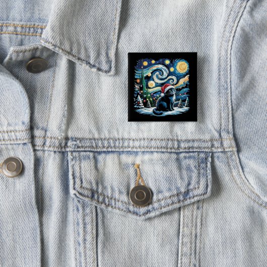 Van Gogh Starry Night Festivals Black Cat Button (Beispiel)
