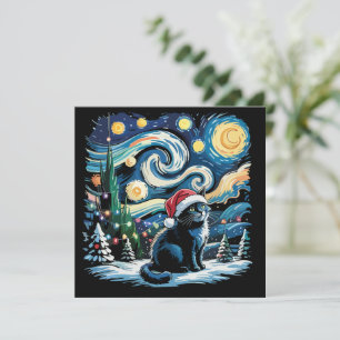 Van Gogh Starry Night Festivals Black Cat Feiertagskarte