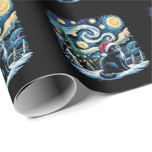 Van Gogh Starry Night Festivals Black Cat Geschenkpapier (Rolleneckpunkt)