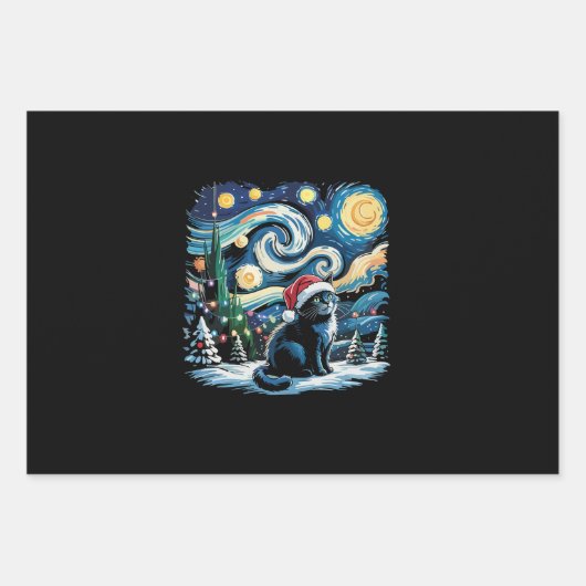 Van Gogh Starry Night Festivals Black Cat Geschenkpapier Set (Vorderseite)