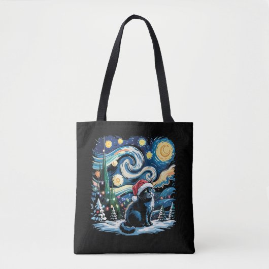 Van Gogh Starry Night Festivals Black Cat Tasche (Vorderseite)