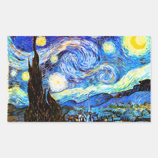 Van Gogh Starry Night Fine Art Rechteckiger Aufkleber (Vorderseite)