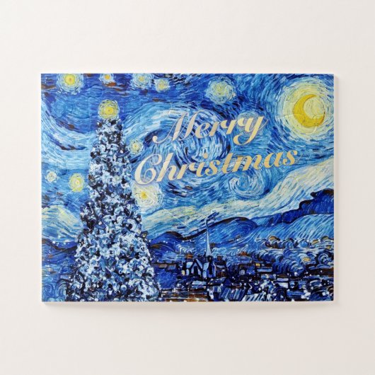 Van Gogh - Starry Night Frohe Weihnachten Puzzle (Horizontal)