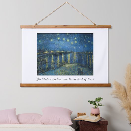 Van Gogh Starry Night Gratitude Artistic Uplifting Wandteppich Mit Holzrahmen (Schlafzimmer)