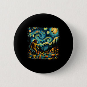 Van Gogh Starry Night Halloween Big Foot Pumpkin Button
