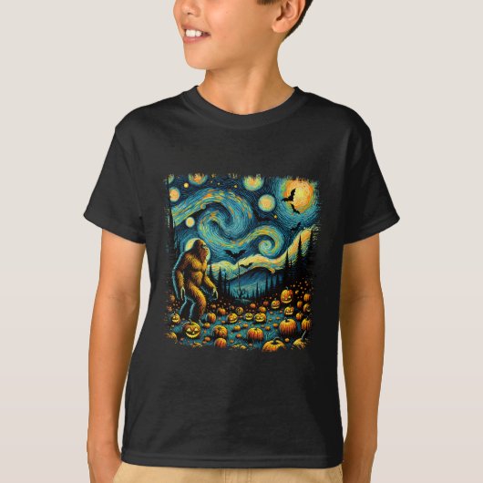 Van Gogh Starry Night Halloween Big Foot Pumpkin T-Shirt (Vorderseite)