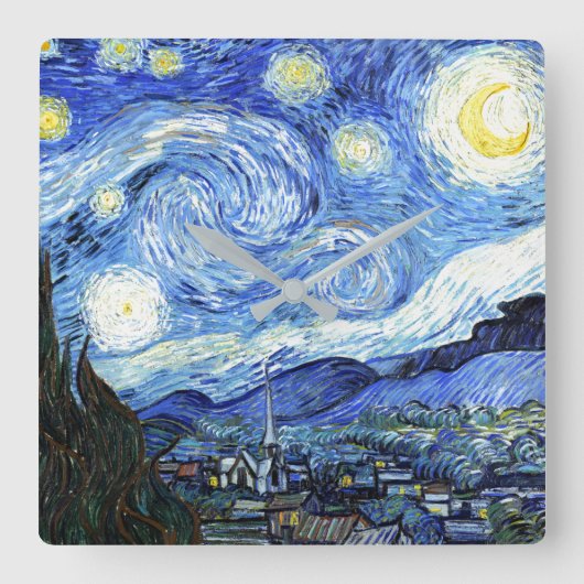 Van Gogh Starry Night Impressionismus Art Wall Clo Quadratische Wanduhr (Vorderseite)