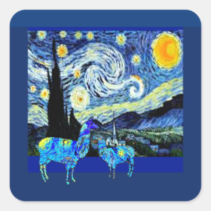 Van Gogh, Starry Night Llamas Quadratischer Aufkleber