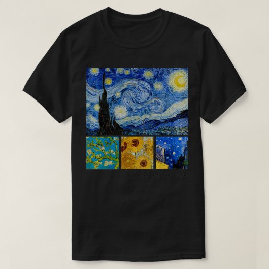 Van Gogh Starry Night, Mandelblüten, Sonnenblumen T-Shirt (Design vorne)