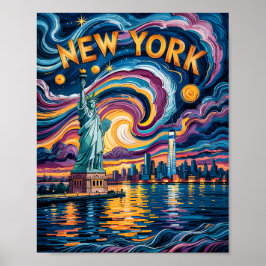 Van Gogh Starry Night New York Liberty Travel Poster