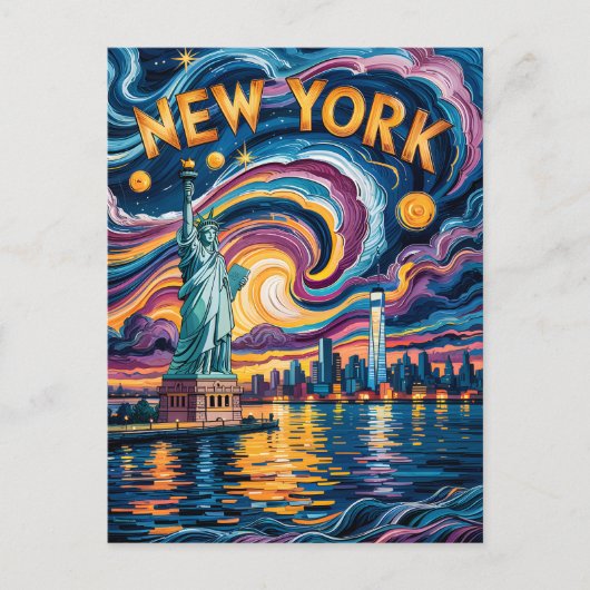 Van Gogh Starry Night New York Liberty Travel Postkarte (Vorderseite)