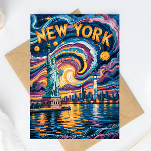 Van Gogh Starry Night New York Liberty Travel Postkarte