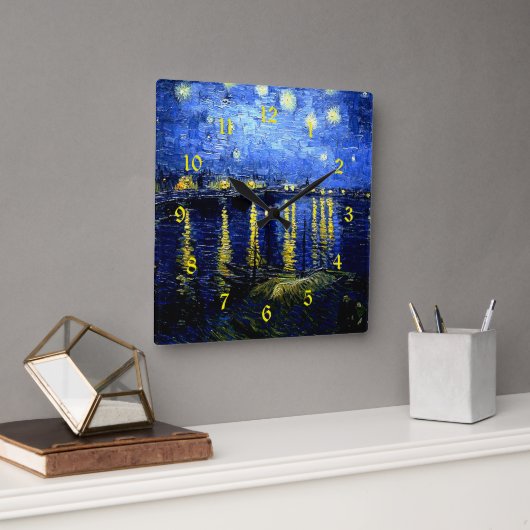 Van Gogh, Starry Night over Rhone, Quadratische Wanduhr (Büro)