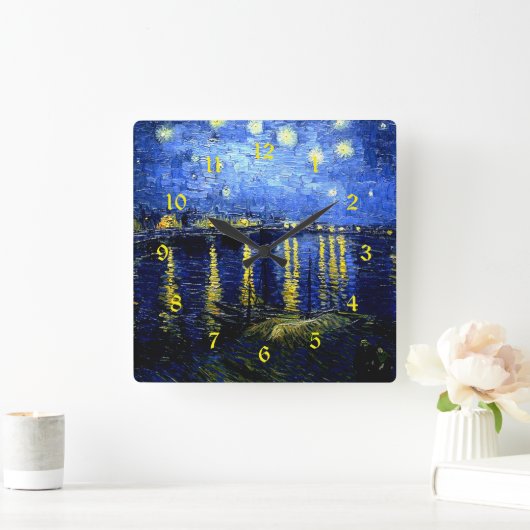 Van Gogh, Starry Night over Rhone, Quadratische Wanduhr (Zuhause)
