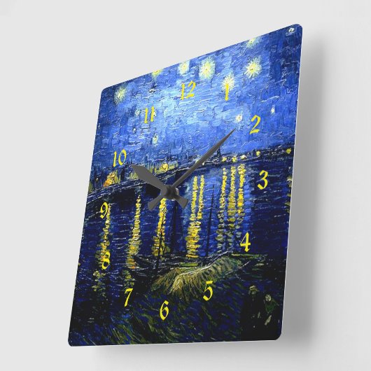 Van Gogh, Starry Night over Rhone, Quadratische Wanduhr (Winkel)