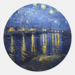 Van Gogh Starry Night Over Rhone Runder Aufkleber