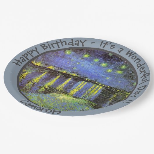 van Gogh Starry Night Over the Rhone Party Items Pappteller (Schrägansicht)