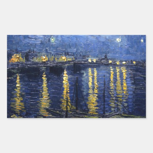 Van Gogh: Starry Night Over the Rhone Rechteckiger Aufkleber (Vorderseite)