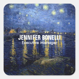 Van Gogh Starry Night Painting Add your Name Quadratischer Aufkleber