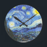 Van Gogh Starry Night Runde Wanduhr<br><div class="desc">"van gogh",  Vincent,  Sternennacht,  Malerei,  berühmt,  Vintag,  Sterne,  Himmel,  Kunst,  Blau</div>