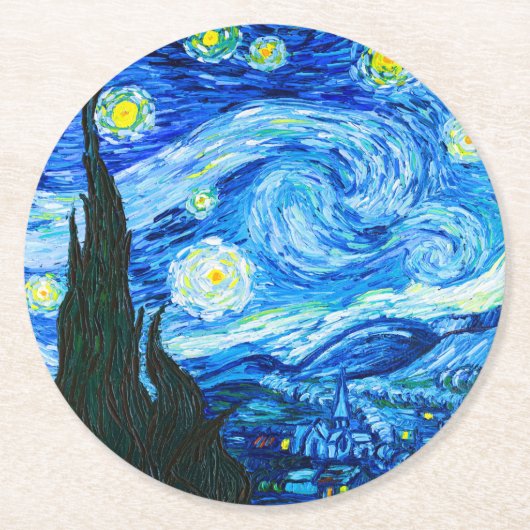 Van Gogh Starry Night Runder Pappuntersetzer (Vorderseite)
