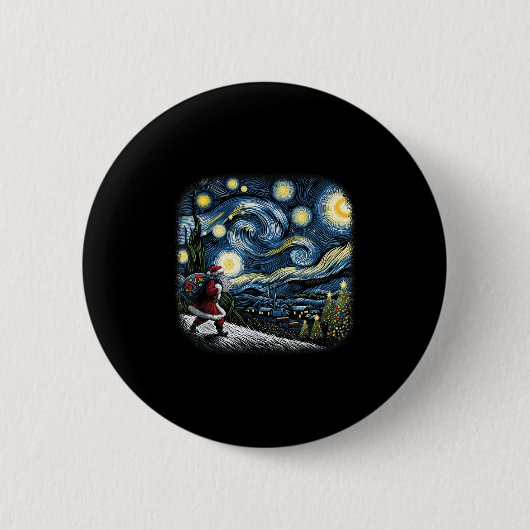 Van Gogh Starry Night Santa Christmas Winter Snowy Button (Vorderseite)