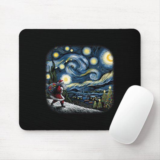 Van Gogh Starry Night Santa Christmas Winter Snowy Mousepad (Mit Mouse)