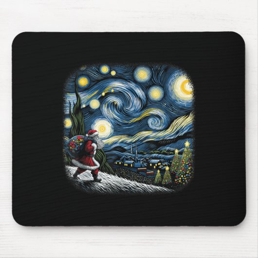 Van Gogh Starry Night Santa Christmas Winter Snowy Mousepad (Vorne)