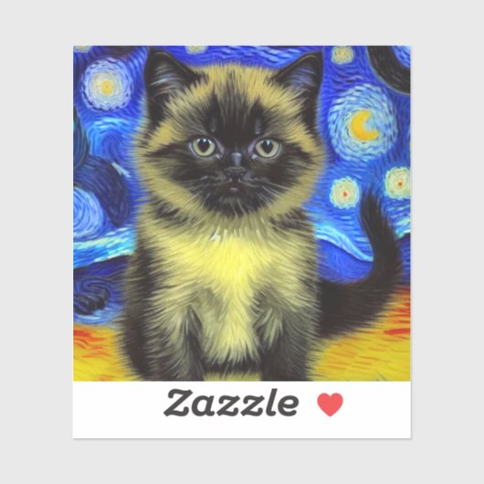 Van Gogh Starry Night Siamese Cat Aufkleber (Blatt)
