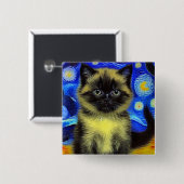 Van Gogh Starry Night Siamese Cat Button (Vorne & Hinten)