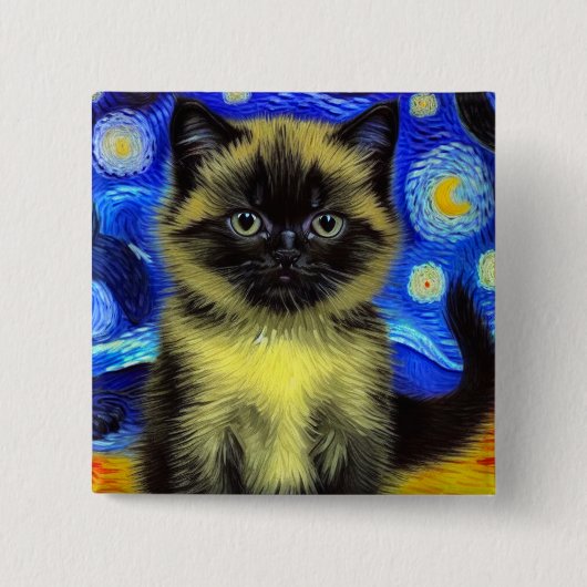 Van Gogh Starry Night Siamese Cat Button (Vorderseite)